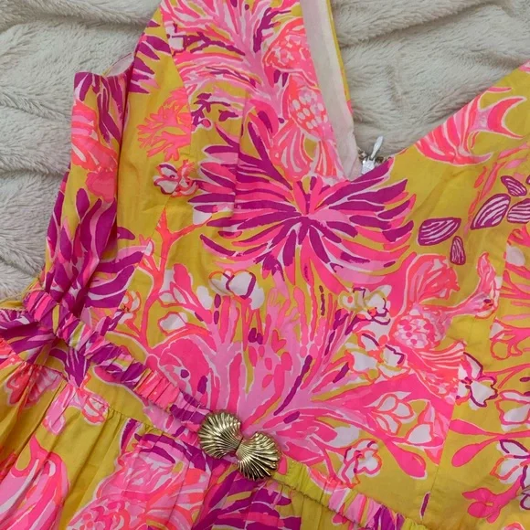 Lilly Pulitzer Bri V-Neck Cotton Midi Dress Calla Yellow Floral - Picture 5 of 11